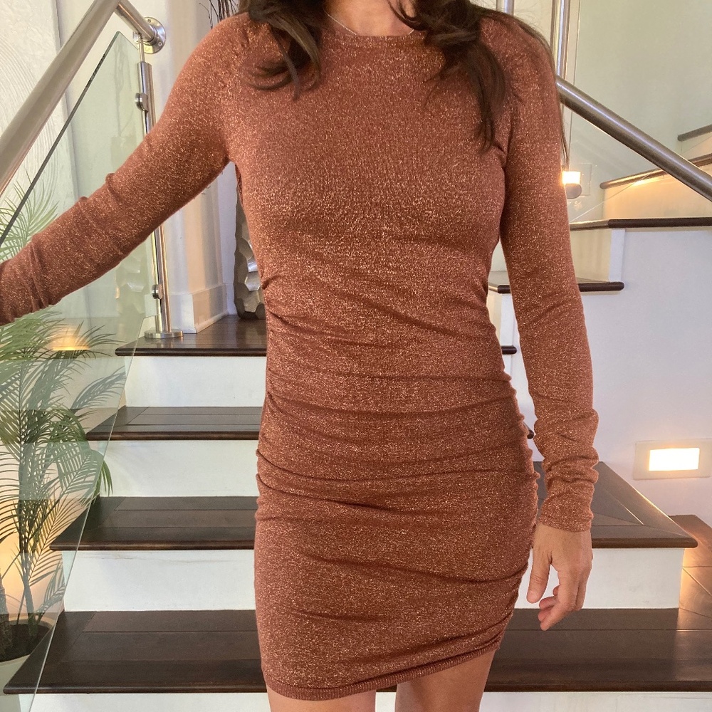 Victoria's Secret Moda International Long Sleeve Sequins Dress Rust Color Size S